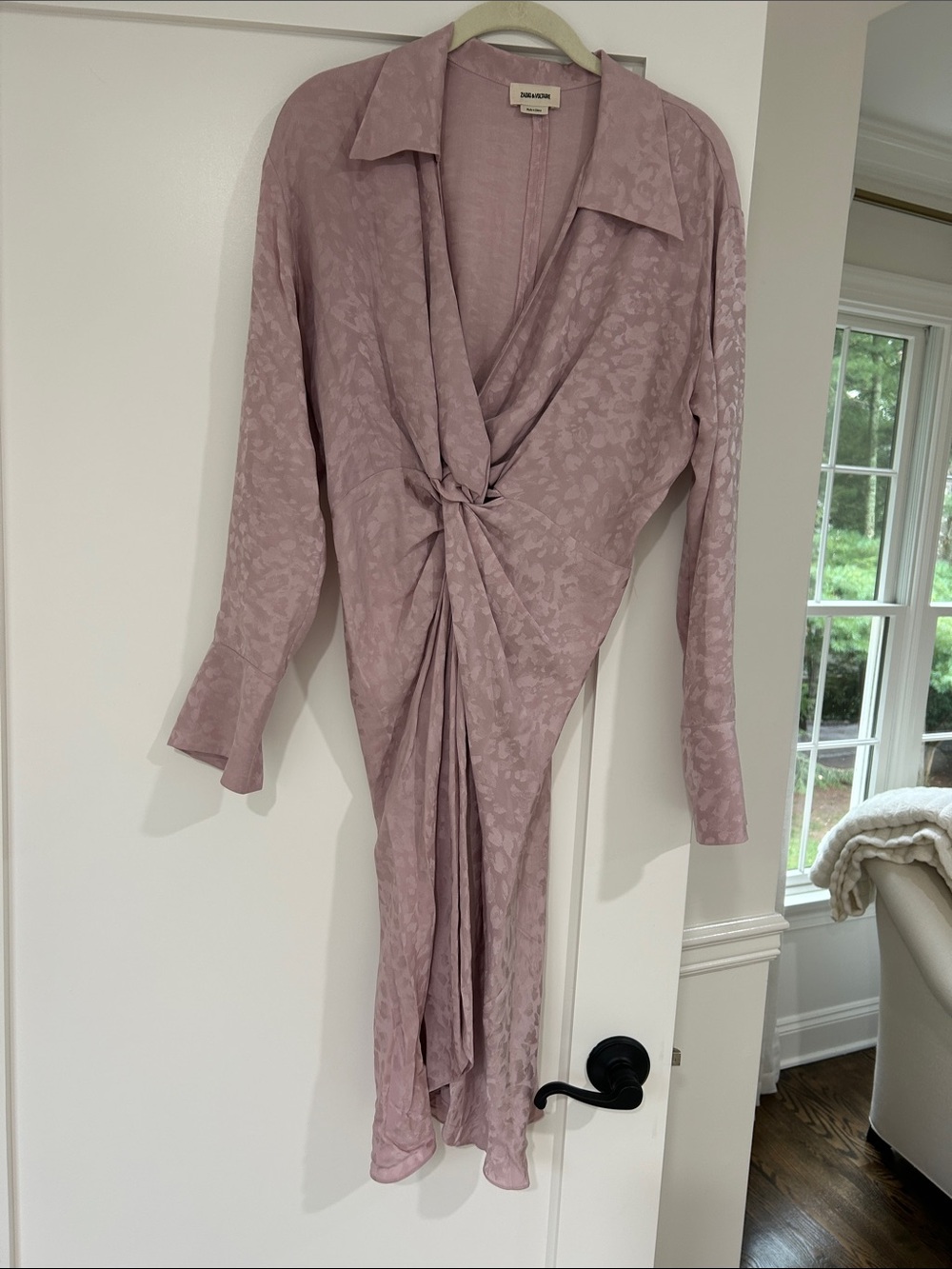 Zadig & Voltaire Dusty Rose Knot-Front Long Sleeve Dress